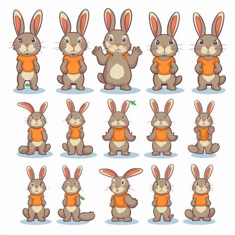 Um Conjunto De Coelhos De Desenho Animado Diferentes Poses E