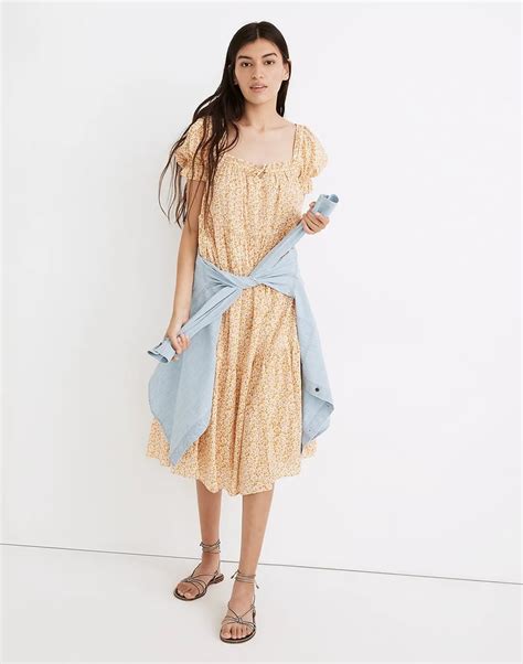 For A Summer Closet Staple Madewell Square Neck Tiered Midi Dress