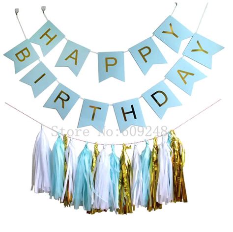 Light Blue Happy Birthday Party Decorations Set Banner Bunting Flag