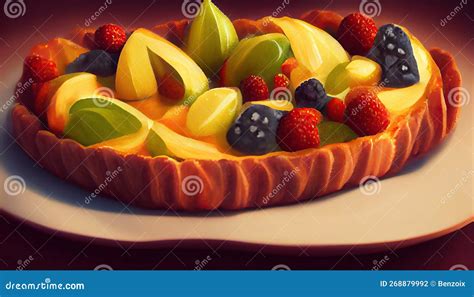 Tarte De Fruta Fresca Sobre O Bolo Ai Generativo Ilustra O Stock