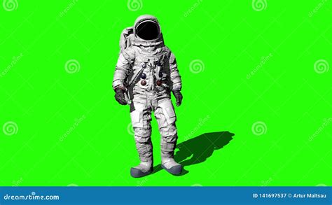 Astronaut Walking On The Green Screen And Saluting Stock Video Video