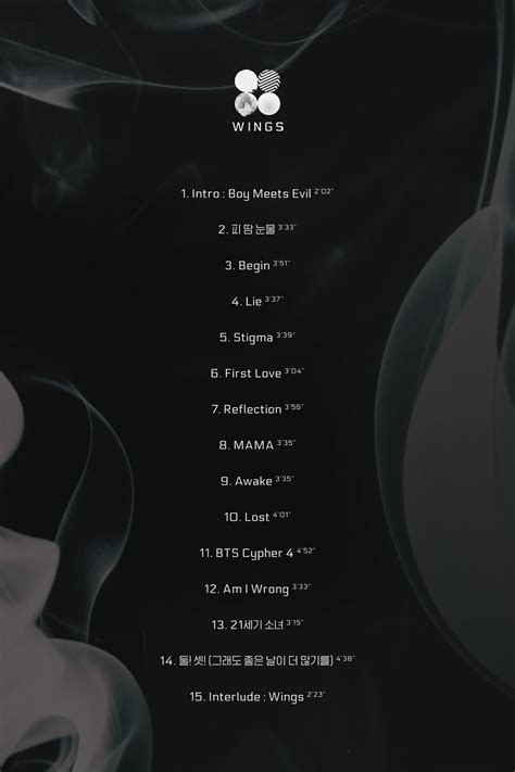 BTS Reveals Track List For 2nd Full Album "WINGS" | Soompi