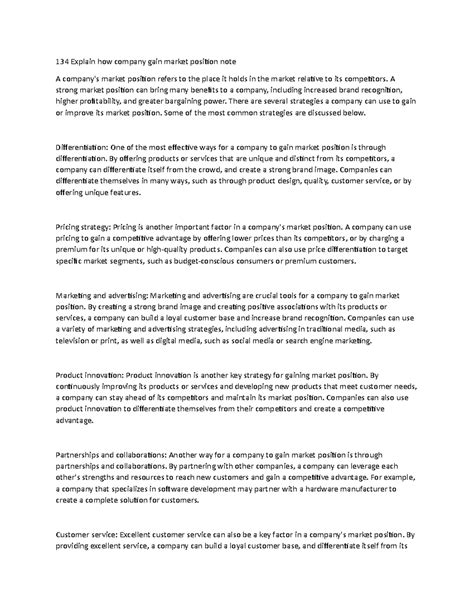 134 Explain how company gain market position note - A strong market