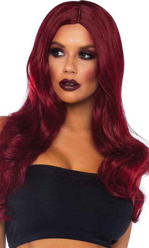 Womens Dark Red Long Wavy Wig Long Dark Red Wavy Costume Wig