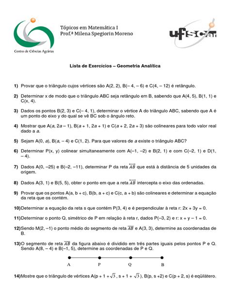 Exercícios De Geometria Analítica - Lista de Exercícios de Geometria Analítica | PDF | Elipse | Linha ...