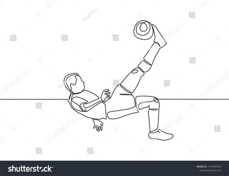 Continuous One Line Drawing Of Football Player Jumping And Kicking A