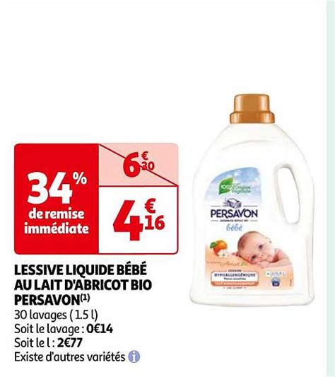 Promo Lessive Liquide Bébé Au Lait D abricot Bio Persavon chez Auchan