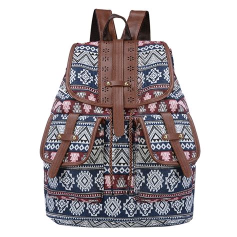 Mochila Vintage De Lona Bordada Para Mujer Bolso Grandado