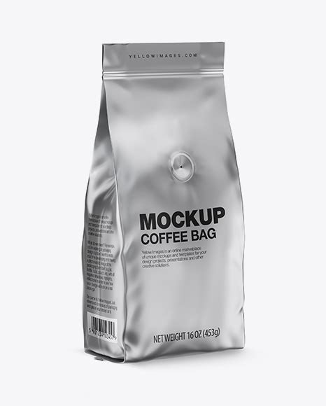 Matte Metallic Coffee Bag With Valve Mockup Half Side View Free