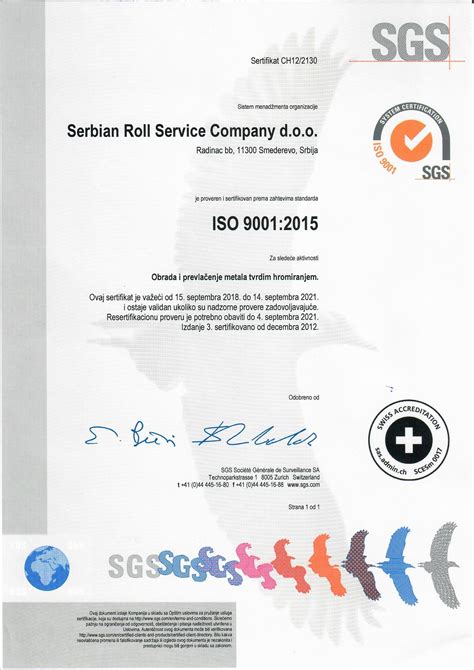 Sertifikat ISO 9001 2015 Resertif 2018 2021 SGS Bgd SRSC Serbian