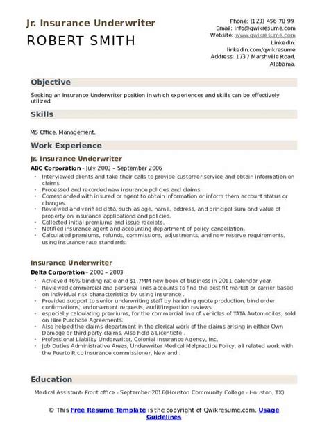 10 Insurance Underwriter Resume Samples Templates For 2025