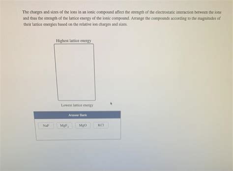 Solved The Charges And Sizes Of The Ions In An Ionic Chegg