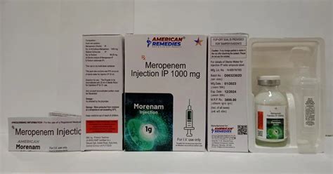 Meropenem Injection IP 1000 Mg 1 X 1000 Mg 20 Ml SWFI Morenam 1g