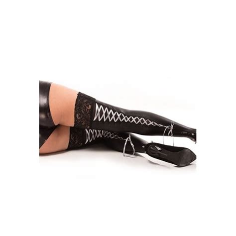 Wet Look Thigh High Stockings With Silicone Grips