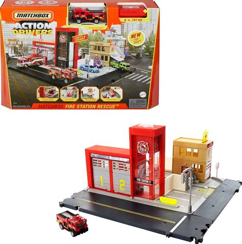 Matchbox Cars Playset Action Drivers Fire Station Rescue