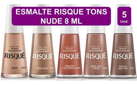 Kit Esmaltes Nude Cor De Pele Risque Manicure 5 Unidades Risqué Kit