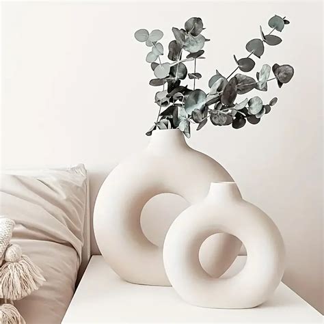 Ceramic Donut Vase Vases For Modern Home Decor Round Matte Temu