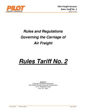 Fillable Online PILOT FREIGHT SERVICES Tariff Management System Fax