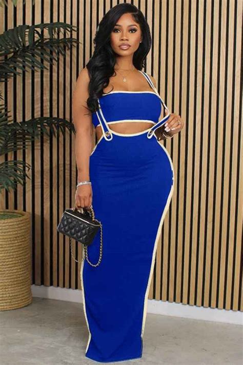 Sexy Sleeveless Two Piece Maxi Skirt Crop Top Set Wow Garments