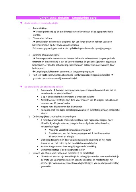 Samenvatting Langdurige Zorg Chronische Ziekten Langdurige Zorg