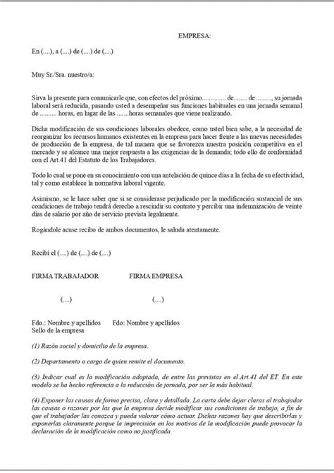 Carta Para La Modificaci N De Las Condiciones De Trabajo Pdf Y Word