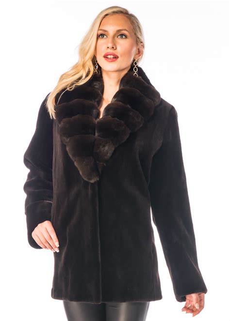 Dark Brown Sheared Mink Jacket Chinchilla Collar Madison Avenue Mall Furs