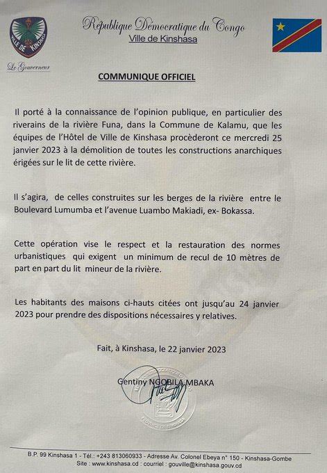 Kinshasa Gentiny Ngobila Annonce La Destruction Des Constructions