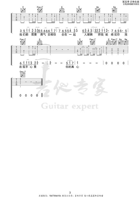 勇气吉他谱梁静茹c调指法原版编配吉他弹唱六线谱 酷琴谱