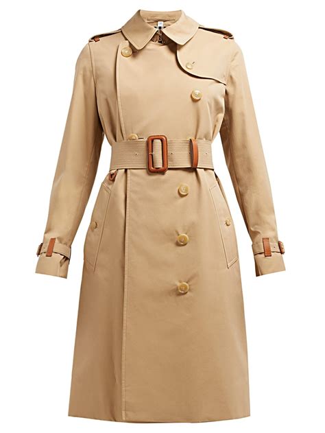 Leather Trim Cotton Gabardine Trench Coat Burberry Matchesfashioncom Beige Trench Coat