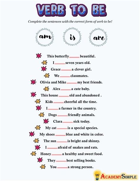 Verb To Be Exercises Am Is Are Worksheets English Grammar 34086 Hot