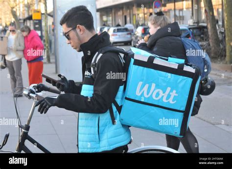 Copenhagen Denmark February Wolt Partners Delivery Man In