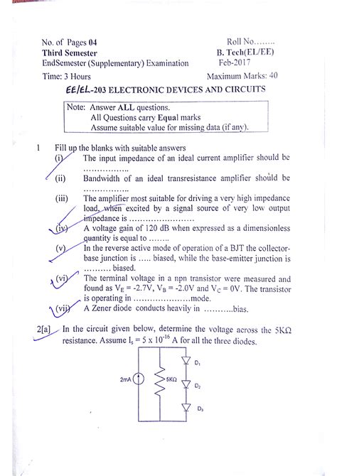 3rd Sem Endsem Question Papers Electronic Devices And Circuits