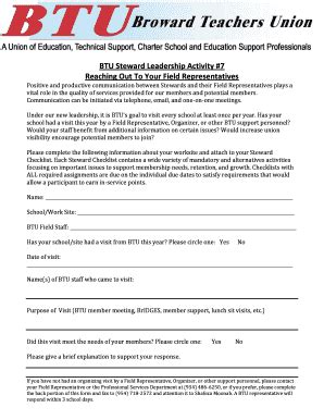 Fillable Online Btu Steward Leadership Activity Reaching Out To Your