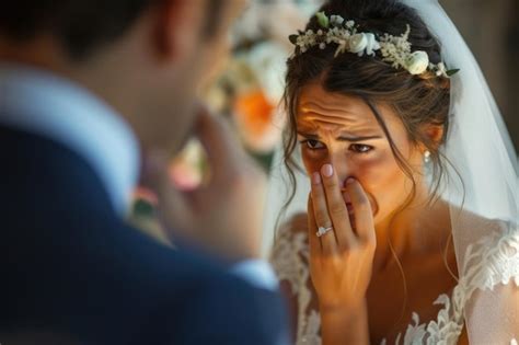 Premium Photo Sad And Worried Bride Crying And Arguing With Groom In Wedding Day