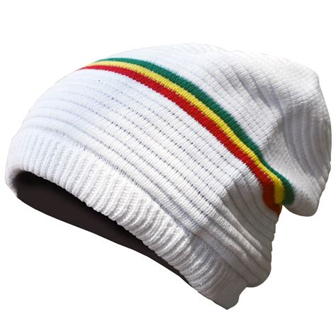 Oversized Beanie Cap White Rasta Stripe