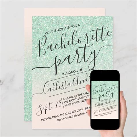 Mint Pink Sparkly Glitter Ombre Bachelorette Invitation Zazzle