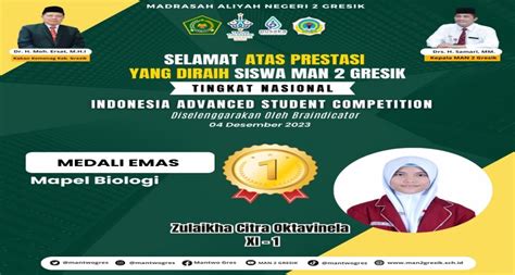 Zulaikha Citra Oktavinela Siswa Man Gresik Raih Medali Emas Dalam