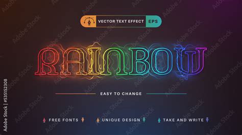 Rainbow Glow Editable Text Effect Font Style Stock Vector Adobe Stock