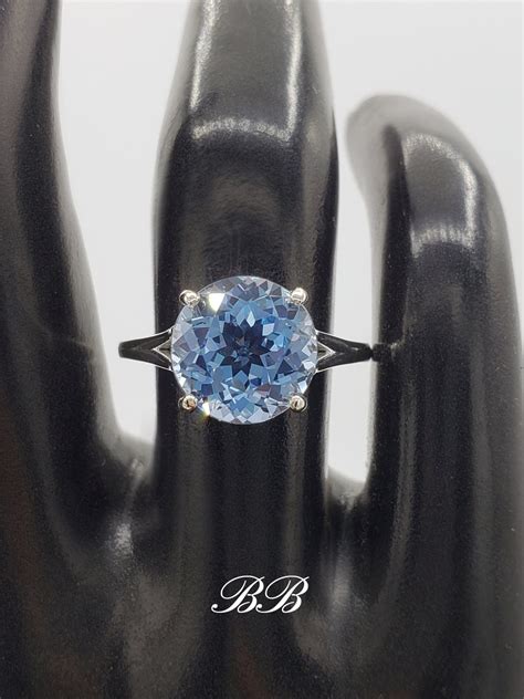 8mm 12mm Lab Aquamarine Blue Spinel Round Cut Solitaire Ring Sterling