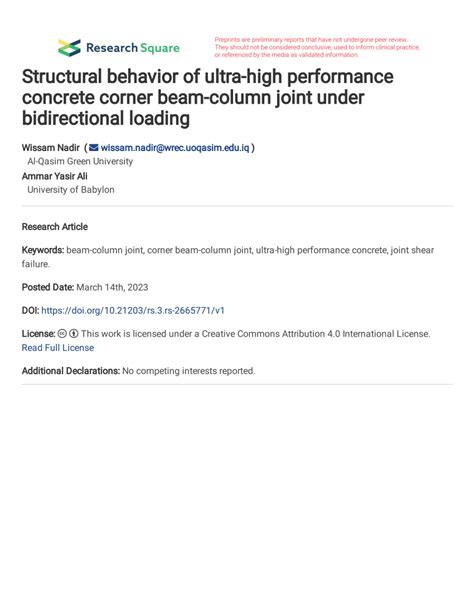 Pdf Structural Behavior Of Ultra High Performance Concrete Corner