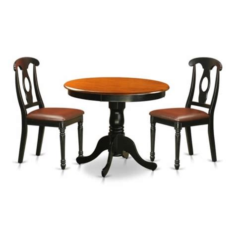 East West Furniture Antique 3 Piece Dining Set With Leather Chairs In