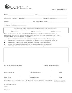 Fillable Online Tenure With Hire Form Office Of Faculty Excellence