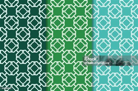 Geometric Set Of Green Seamless Patterns For Design Stock Illustration