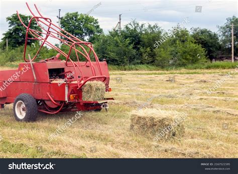 Closeup Hay Baling Tractor Using Baler Stock Photo 2167521595