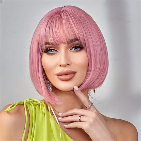 Short Black Bob Wigs Women Synthetic Straight Hair Wig Bangs - Temu