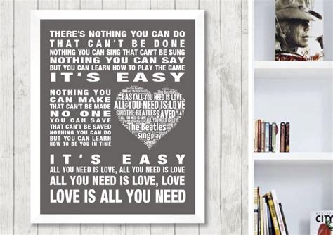 The Beatles All You Need Is Love Music Song Lyrics Wall Art Print Poster Home Decor Framed