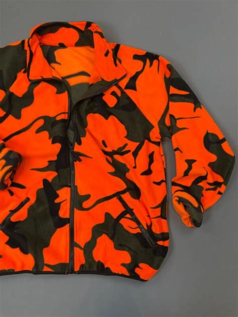 Bright Neon Orange Camo Fleece Zip Up Jacket Boardwalk Vintage