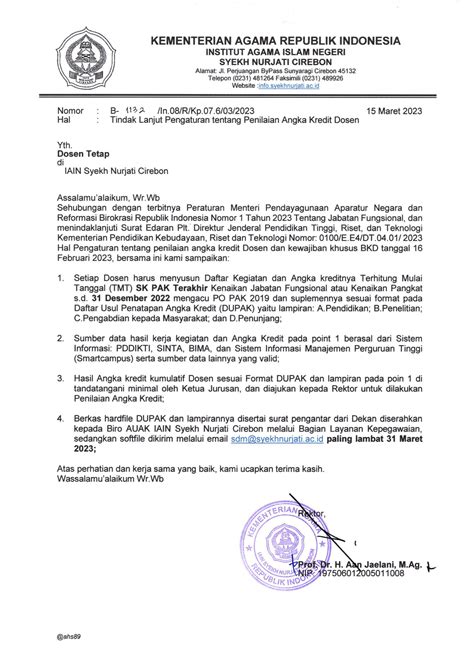 Surat Edaran Penilaian Angka Kredit Dosen