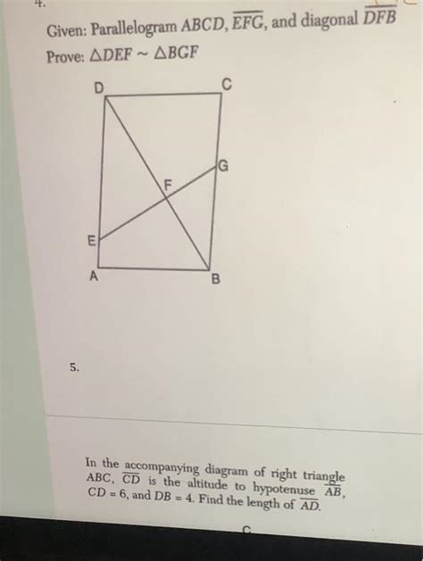 Solved In The Accompanying Diagram Of Parallelogram Abcd De Chegg