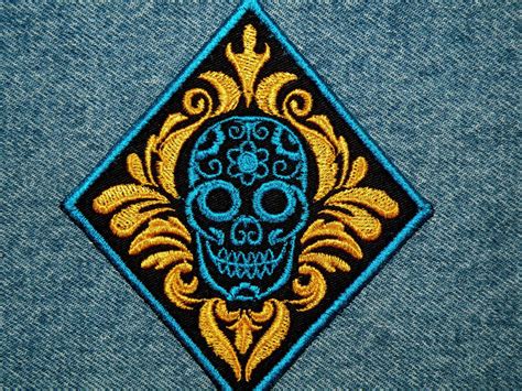 Damask Calavera Iron On Patch X Etsy Diy Patches Embroidery